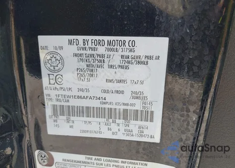 2010 Ford F-150 Xlt из США, поврежденный, VIN 1FTEW1E86AFA73414